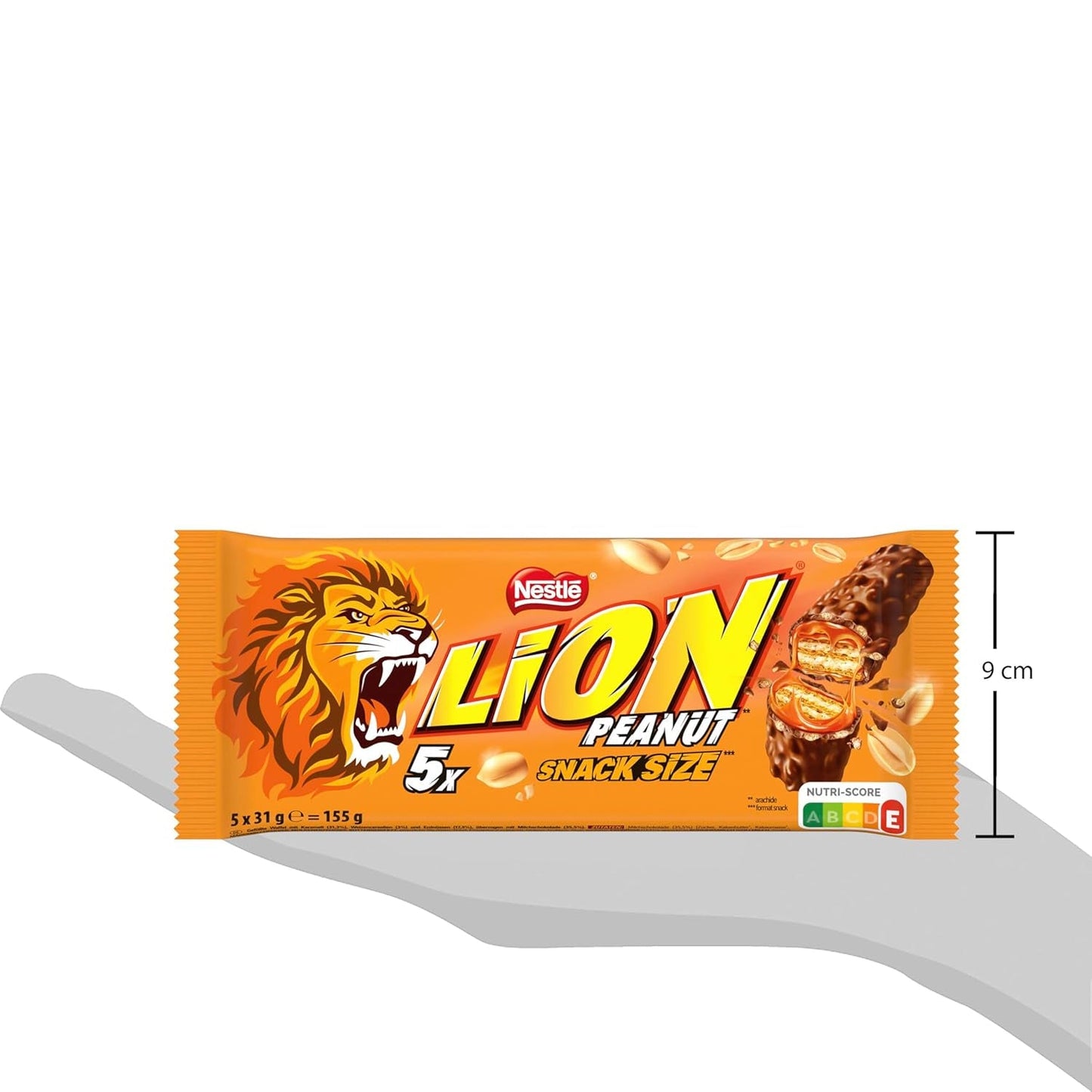 Erdnussschokoladenriegel mit Milchschokoladenüberzug, köstliche Karamellfüllung, Erdnüsse und knusprige Waffeln, Großpackung Süßigkeiten, 1 Packung (5 x 31 g)