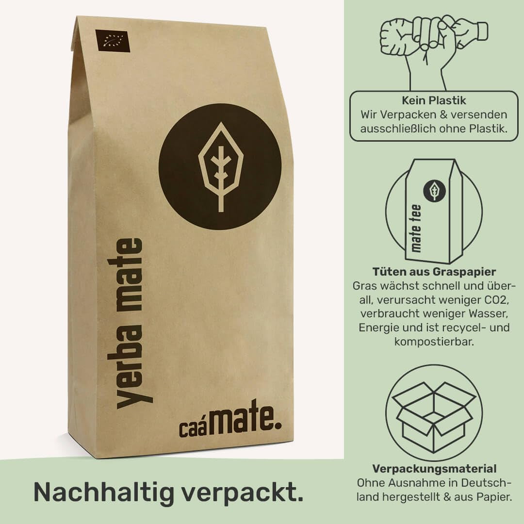 BIO Yerba Mate Tee 1 kg ● Original ● Reif ● Ungeröstet ● Luftgetrocknet ● Rauchfrei ● Plastikfrei ● Fair Trade ● Mate-Tees aus Mate-Blättern, Mate-Stücken und Mate-Blatt-Pulver ● DE-ÖKO-006