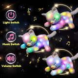 LED-Musik-Plüschkatze, leichtes singendes Spielzeug, Katzenmutter mit 3 Kätzchen im Bauch, animiertes Schlaflied, beruhigendes Spielzeug für Mütter, Kinder, kleine Mädchen, Regenbogen, 45 cm
