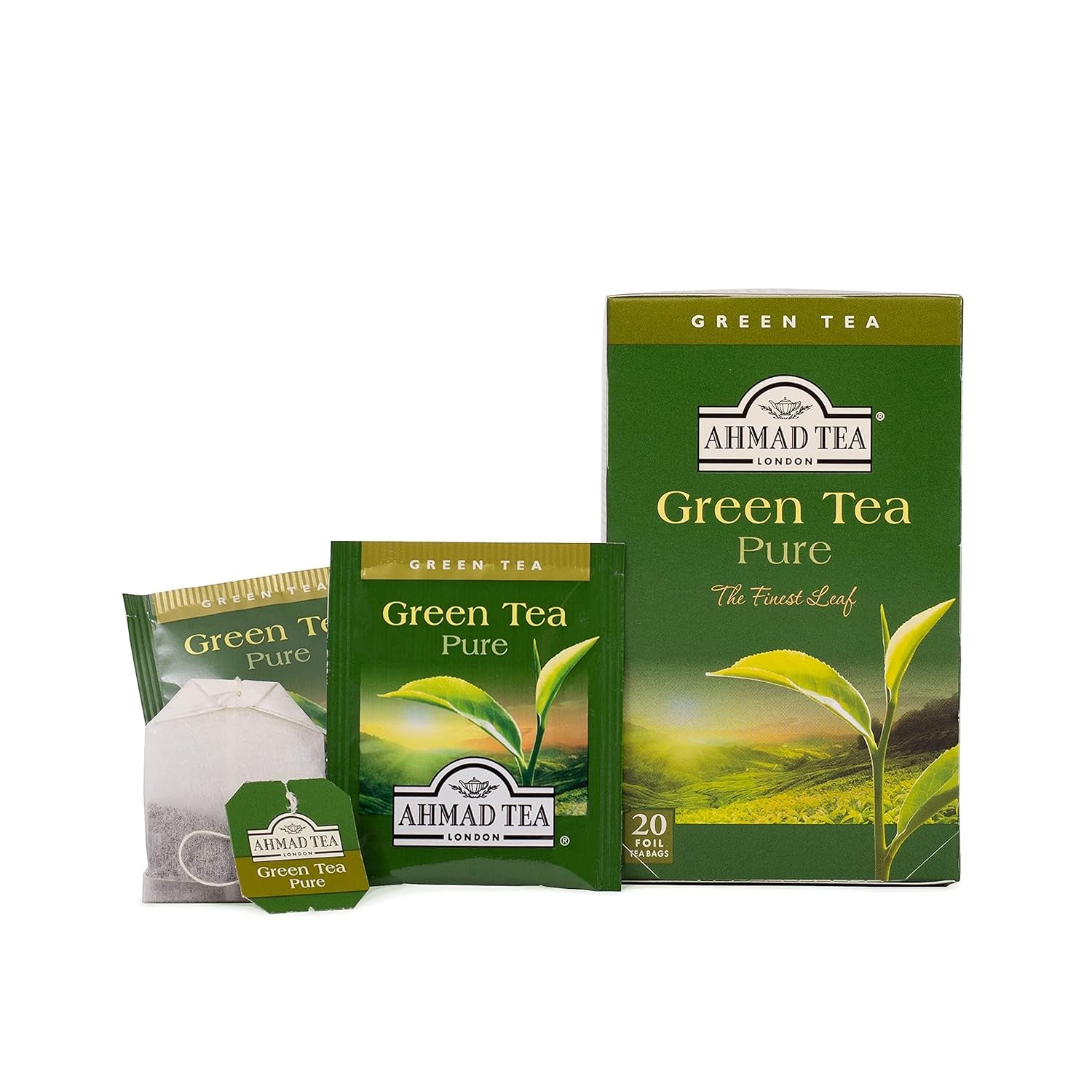 Ahmad Tea – Grüner Tee – geschmacksversiegelte, einzeln verpackte Teebeutel mit 2 g Tee pro Portion – 20 mit Bändern versehene Teebeutel (2er-Pack)