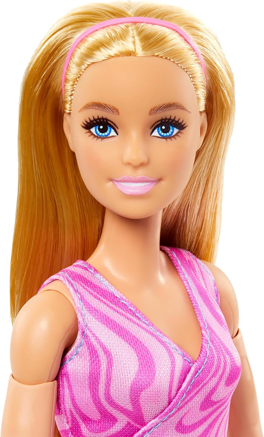 Barbie Made-to-Move-Puppe mit blonden Haaren, abnehmbarem rosa Sportoberteil und blauer Yogahose, 22 Gelenke, HRH27, [Mehrfarbig]
