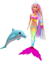 Simba Steffi Love Mermaizing Meerjungfrau-Puppe mit Regenbogen-Lichtfunktion, extra langem Haar, Delfinfigur und Haarspangen, 39 cm Höhe, Try-Me-Funktion, ab 3 Jahren