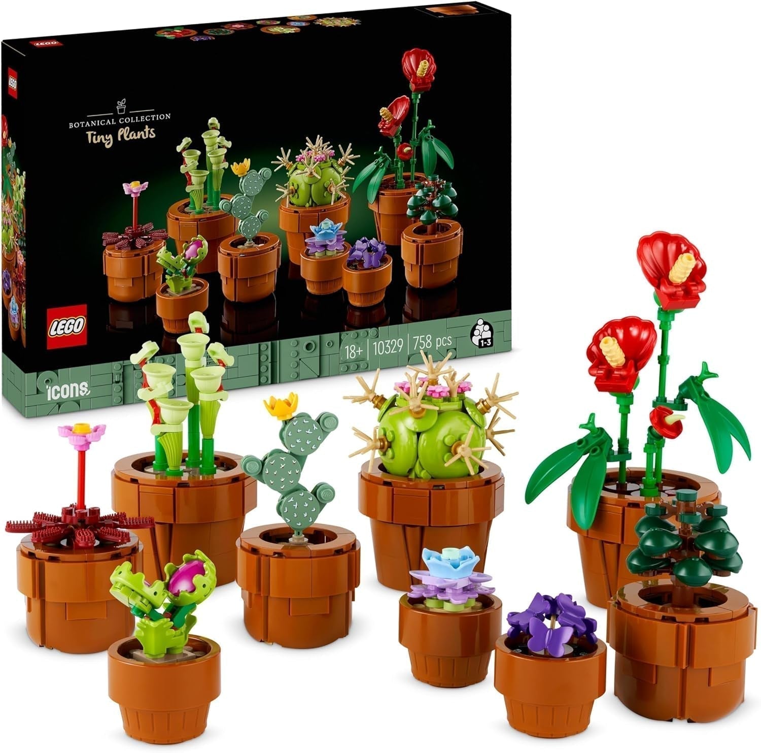 LEGO Icons Mini-Pflanzen, 9 baubare künstliche Blumen, Botanik-Sammlungsset für Erwachsene mit baubaren Terrakotta-Töpfen, Wohndekoration, Geschenk für Frauen und Männer 10329 Bausets Besuchen Sie den LEGO-Store Mini-Pflanzen