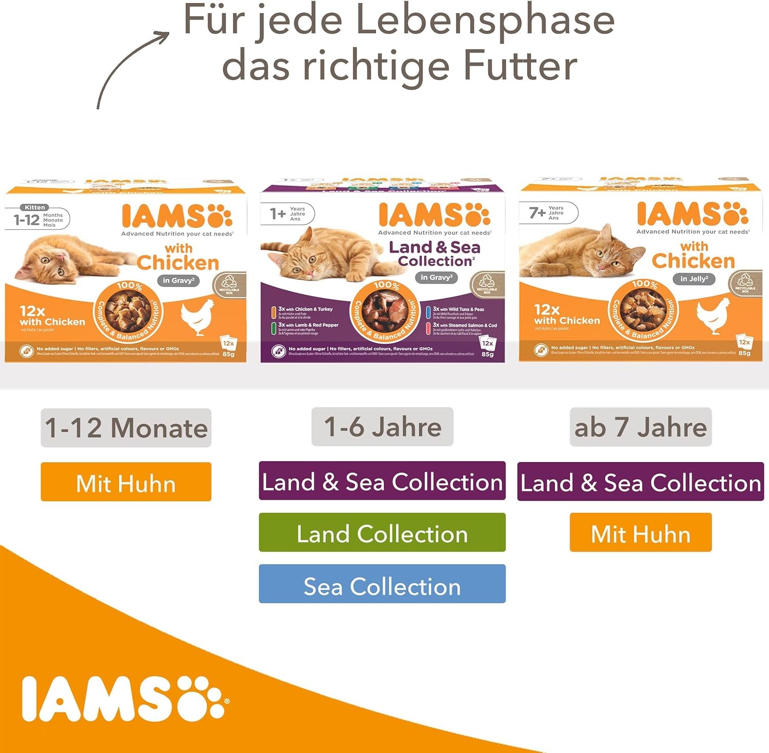 IAMS Delights Land Collection Nassfutter für Katzen – Multipack mit Fleischsorten (Lamm, Rind, Huhn und Pute) in Soße, Nassfutter für Katzen ab 1 Jahr, 12 x 85g