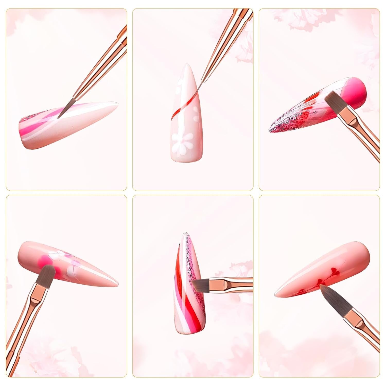 6 Stück Nagelbürsten mit Kappe, Nagel-UV-Gel-Acryl-Nagelbürste, Nagel-Gel-Pinsel, teilweise Nail-Art-Pinsel-Set
