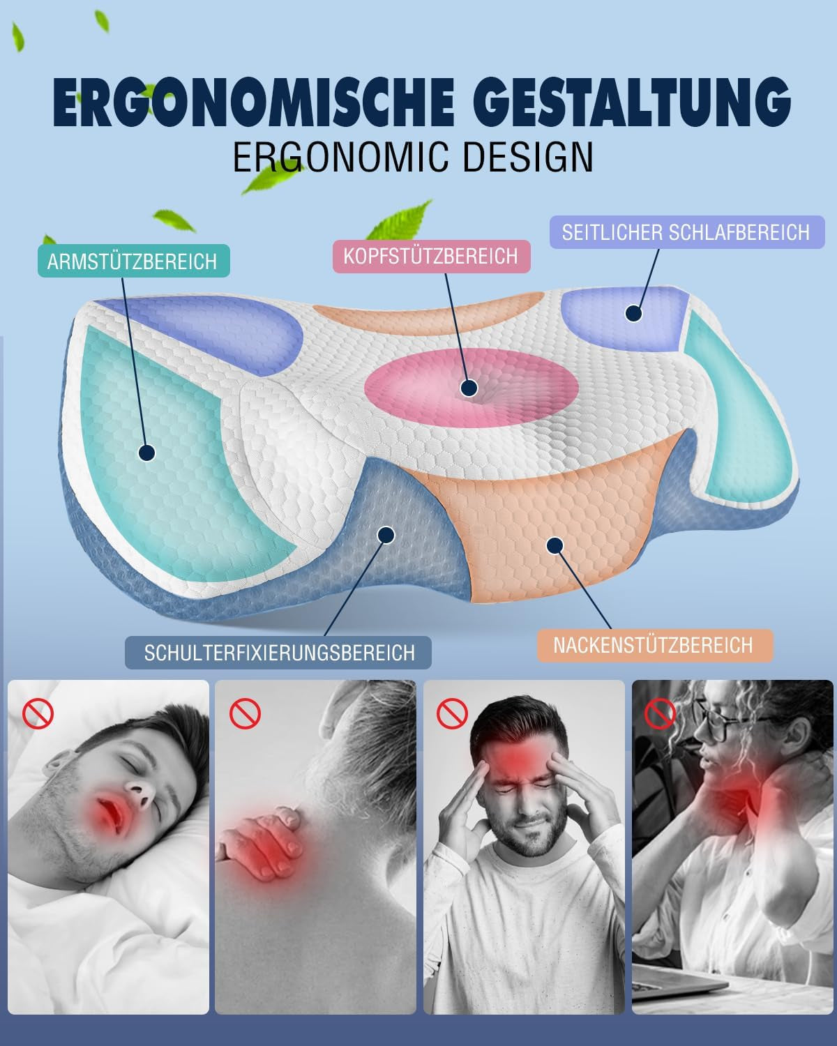 Nackenkissen Orthopädisches Kissen gegen Nackenschmerzen Memory-Schaum-Kissen Ergonomisches Kissen für optimale Unterstützung Nackenstützkissen für seitliche Rücken- und Bauchstützen Zervikale orthopädische Kissen Naty Shop