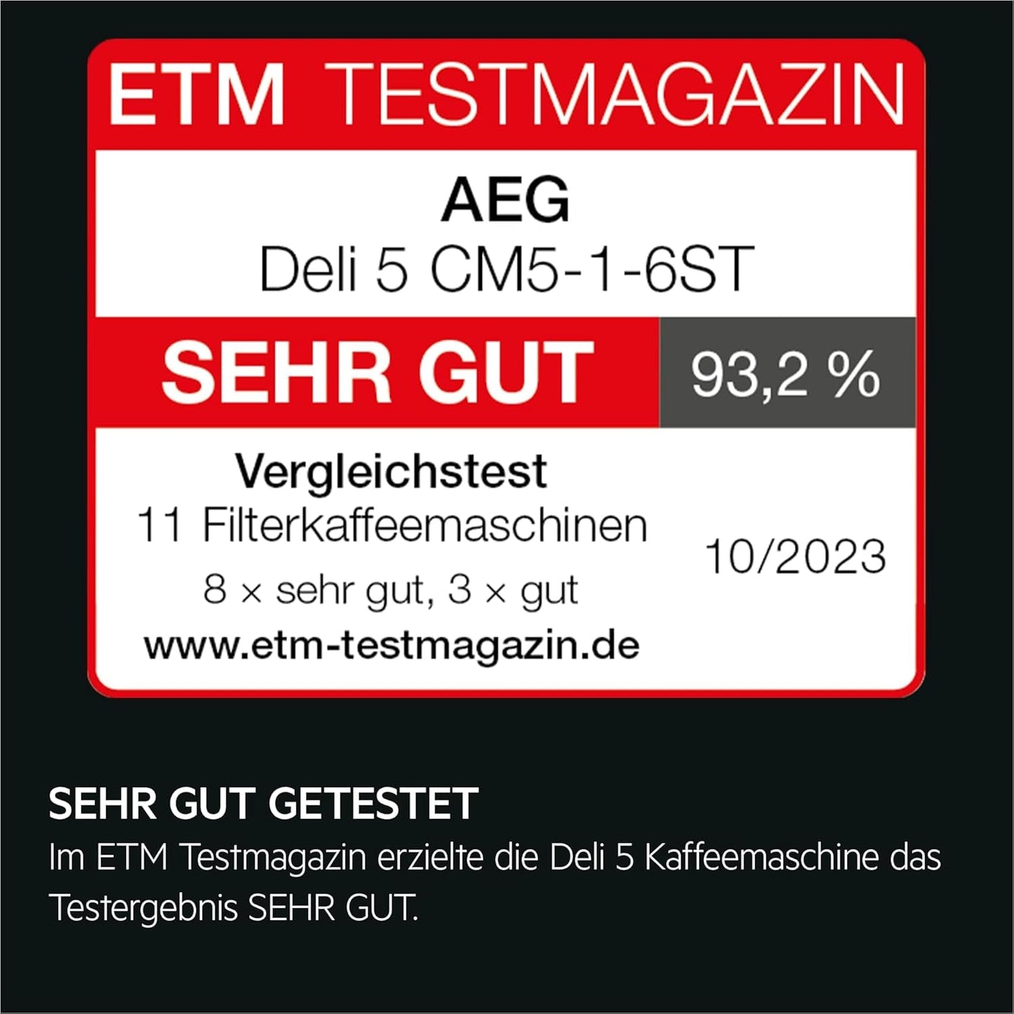 AEG Deli 5 Espressomaschine, 1,5 l, programmierbarer Timer, Warmhaltefunktion, Sicherheitsstopp, Wasserstandsanzeige, optimale Dosierung, Anti-Tropf-Funktion, Edelstahl, CM5-1-6ST