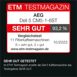 AEG Deli 5 Espressomaschine, 1,5 l, programmierbarer Timer, Warmhaltefunktion, Sicherheitsstopp, Wasserstandsanzeige, optimale Dosierung, Anti-Tropf-Funktion, Edelstahl, CM5-1-6ST