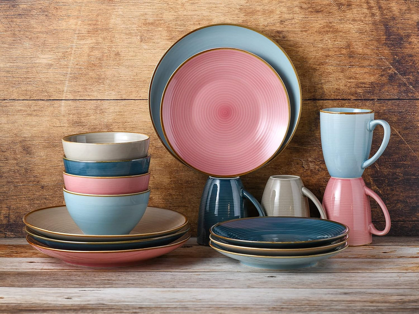 CreaTable, 22506, Serie COSY DAY, 16-teiliges Tafelservice für 4 Personen, Kombinationsservice aus Porzellan, spülmaschinen- und mikrowellengeeignet, hochwertige Herstellung