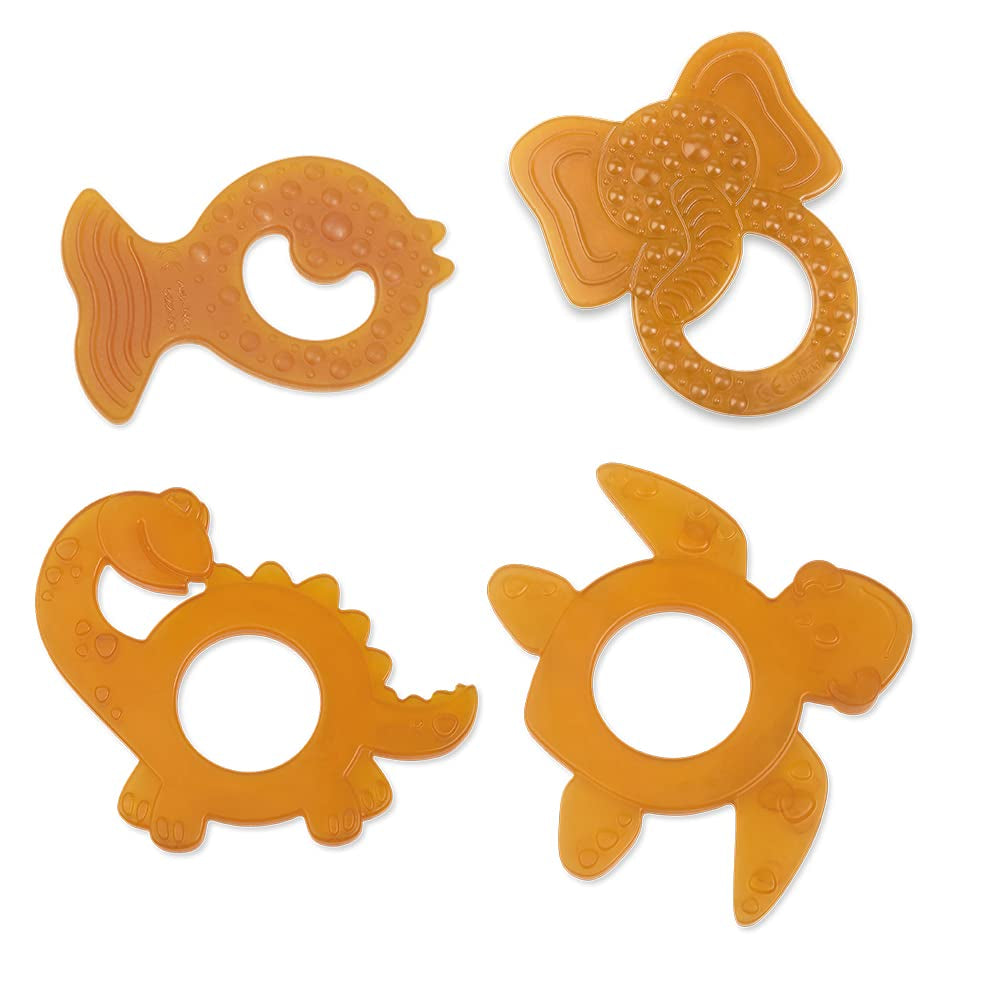 GRÜNSPECHT Bio-Beißring aus Naturkautschuk für zahnende Babys, massiert das Zahnfleisch, BPA-frei, weich, fördert die Feinmotorik, Dinosaurier-Muster (639-V1)