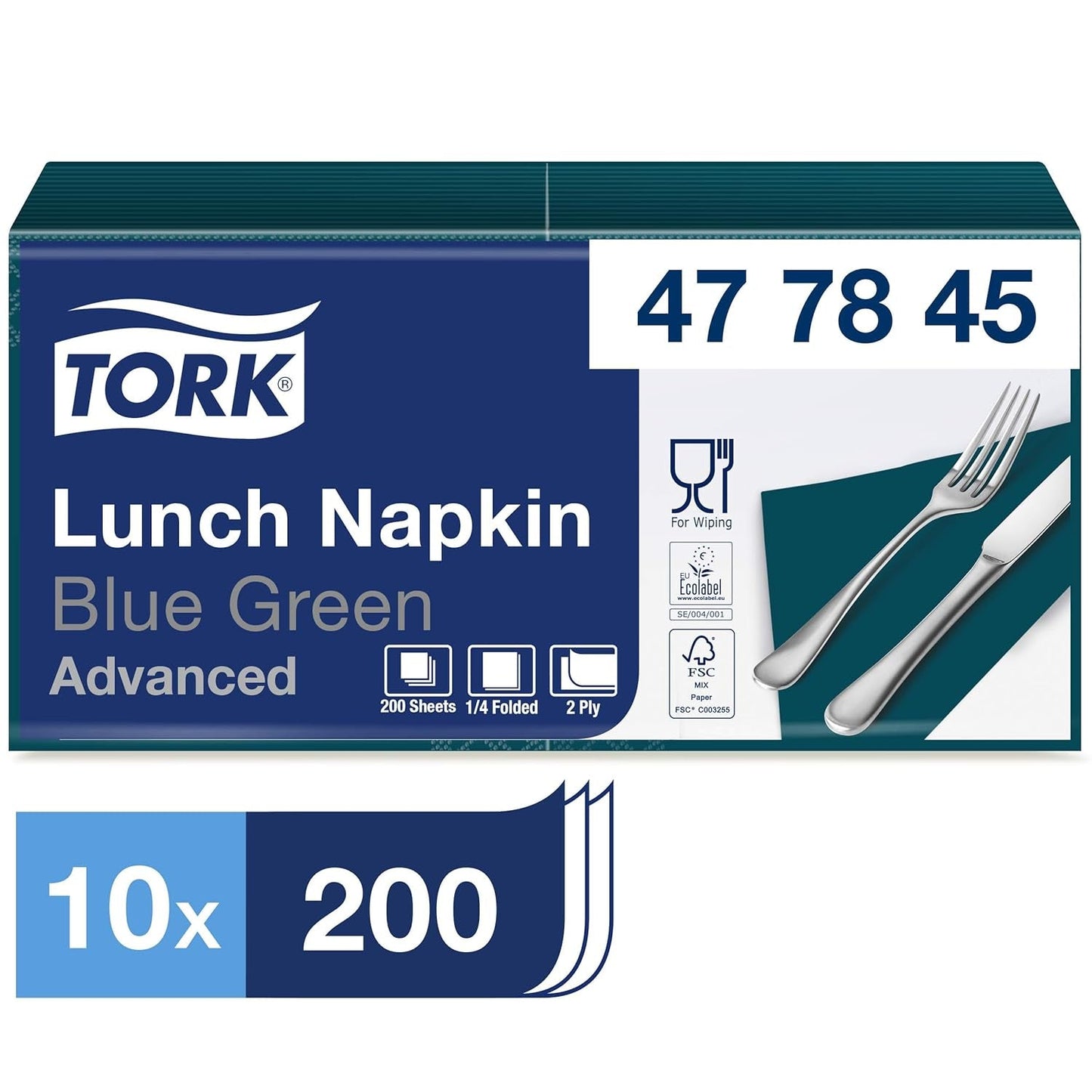 Tork 477840 Limetten-Lunchservietten / 2-lagige Servietten für kleine Mahlzeiten oder Snacks / Erweiterte Qualität / 10 x 200 (2000) Papierservietten / 32,6 x 33 cm (L x B) / 1/4-Faltung
