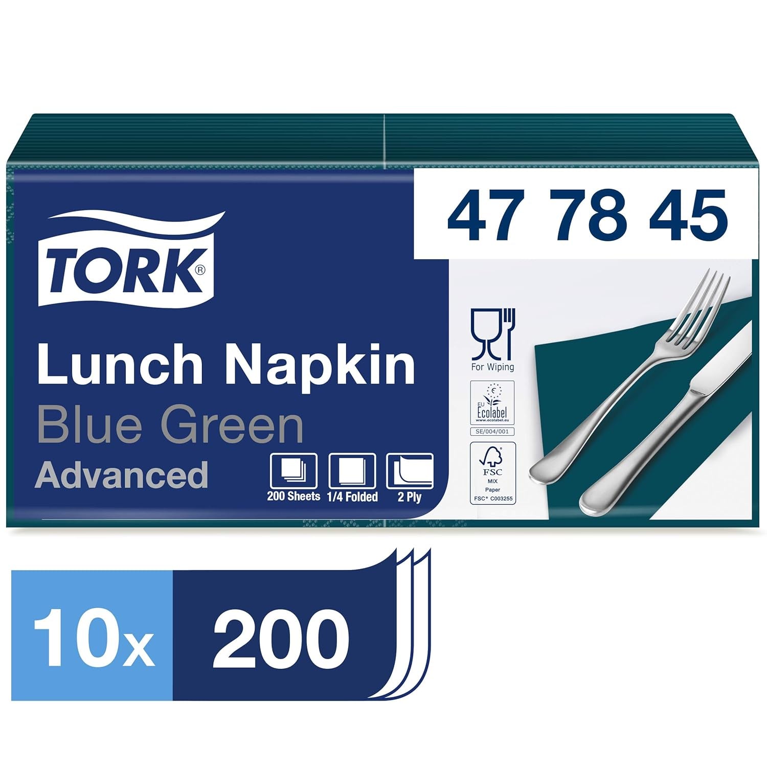 Tork 477840 Limetten-Lunchservietten / 2-lagige Servietten für kleine Mahlzeiten oder Snacks / Erweiterte Qualität / 10 x 200 (2000) Papierservietten / 32,6 x 33 cm (L x B) / 1/4-Faltung