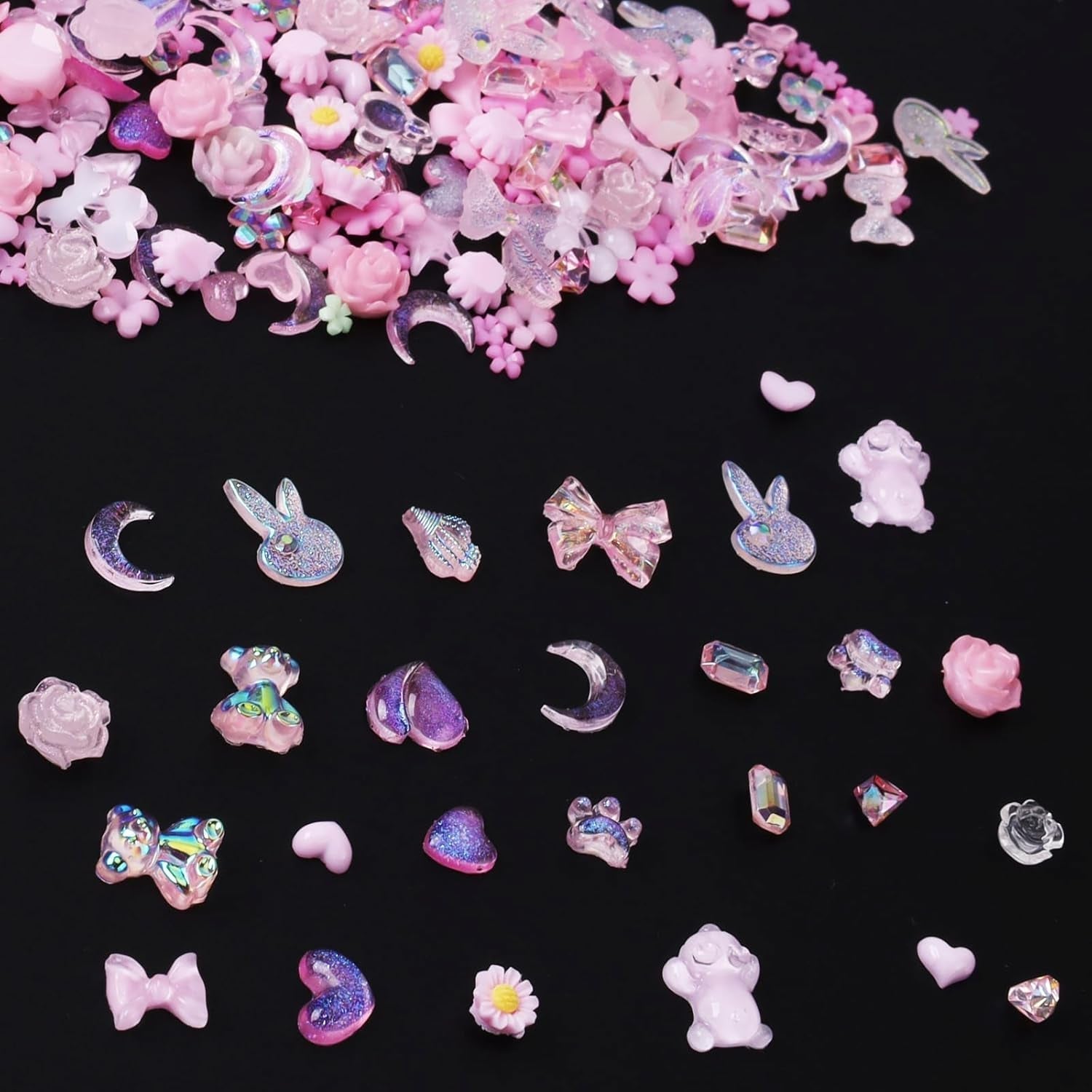 100 Stück Schleifen-Nagel-Charms, Y2K, 3D-Harz, Kamelienblume, Nagel-Charms, Kawaii-Strasssteine, Nagelkunst-Dekorationen, Muster, DIY-Bastelzubehör (Rosa)