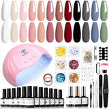 Modelones 35-teiliges Gel-Nagellack-Set, UV-Nagellack-Set mit 48-W-Lampe, Nude-Braun-Weiß-Rosa-Gel-Nagellack-Set, UV-Gel-Nagellack-Set mit Top Coat Base, Nagelstudio-Set