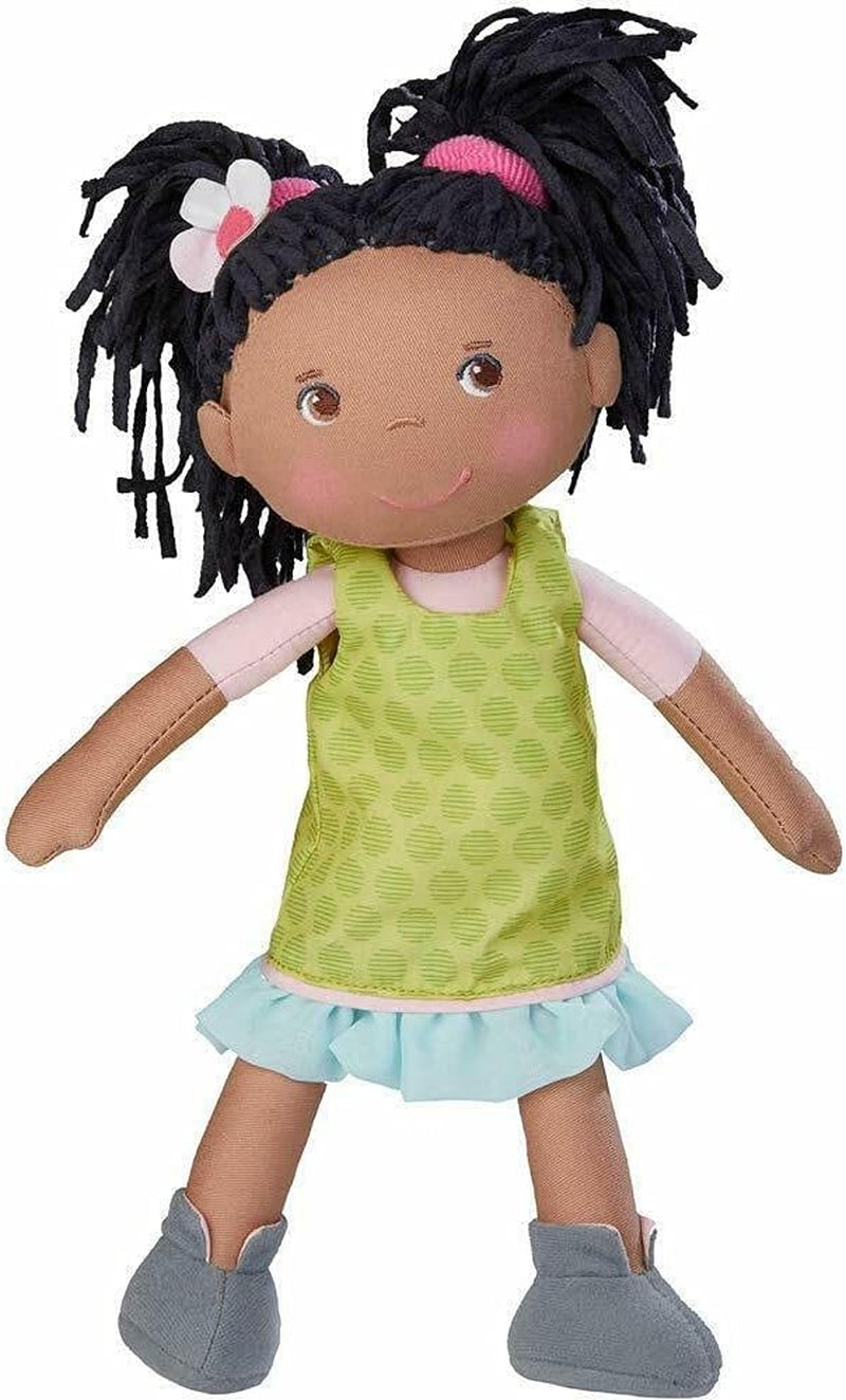 HABA 304576 - Cari-Puppe, 30 cm, Kuschel- und Stoffpuppe für Kinder ab 18 Monaten, mit abnehmbarer Kleidung und langen Haaren