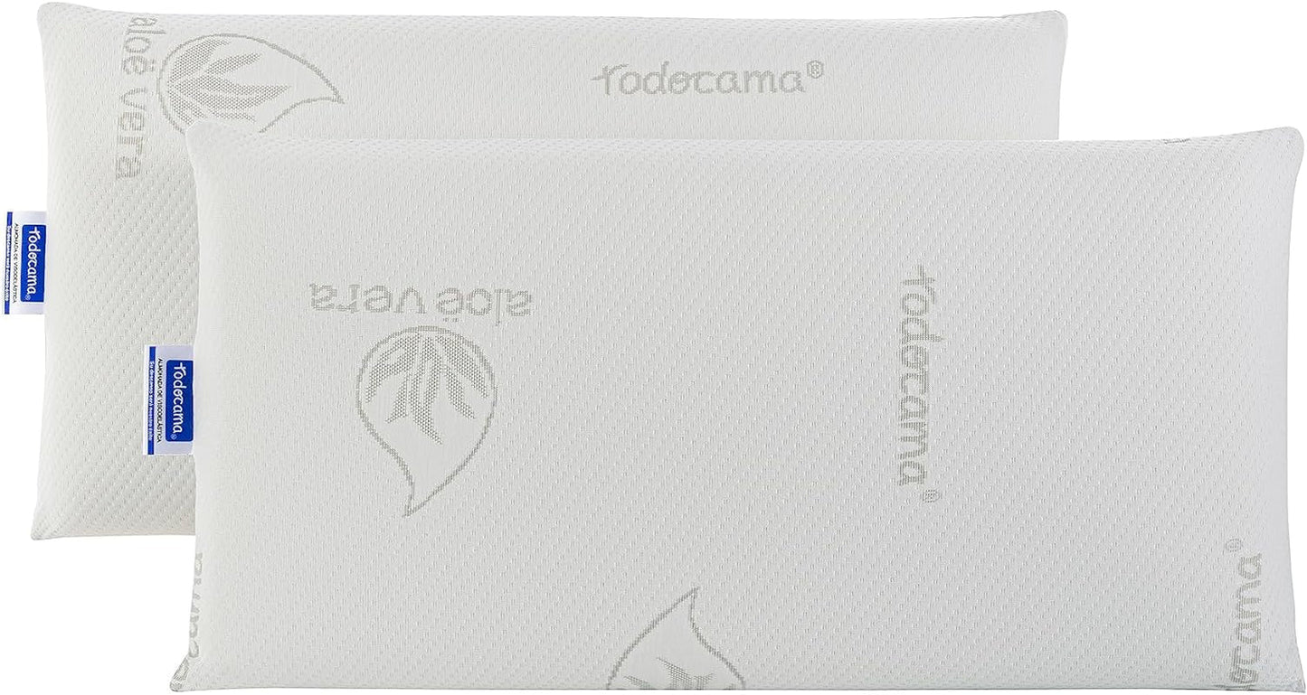 Todocama - Memory-Kissen, Aloe Vera, 2 Stück, 70 cm, weiß Naty Shop Standardkissen Packung mit 2 Einheiten - 70 cm