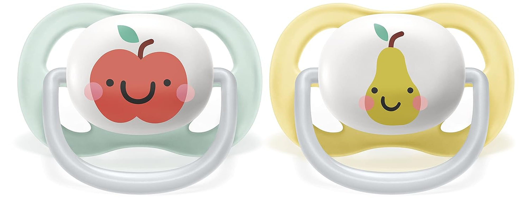 Philips AVENT Ultra-Luftschnuller – 2er-Pack, BPA-frei, atmungsaktiv, für Babys 0–6 Monate, inklusive Tragetasche und Sterilisation, Apfel/Birne (Modell SCF080/17)