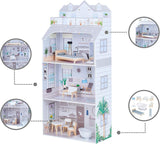 Teamson Kids Olivia's Little World Riesenpuppenhaus mit Möbeln und Zubehör, Puppenhaus aus Holz, 3-stöckiges Spielset für 30-cm-Puppen, ab 3 Jahren