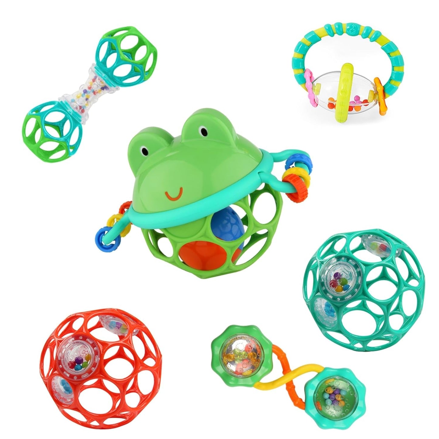 Bright Starts Little Shakers 6-teiliges Geschenkset – Babyrasseln und Beißringe, BPA-frei, leicht zu fangen, Unisex für Neugeborene+