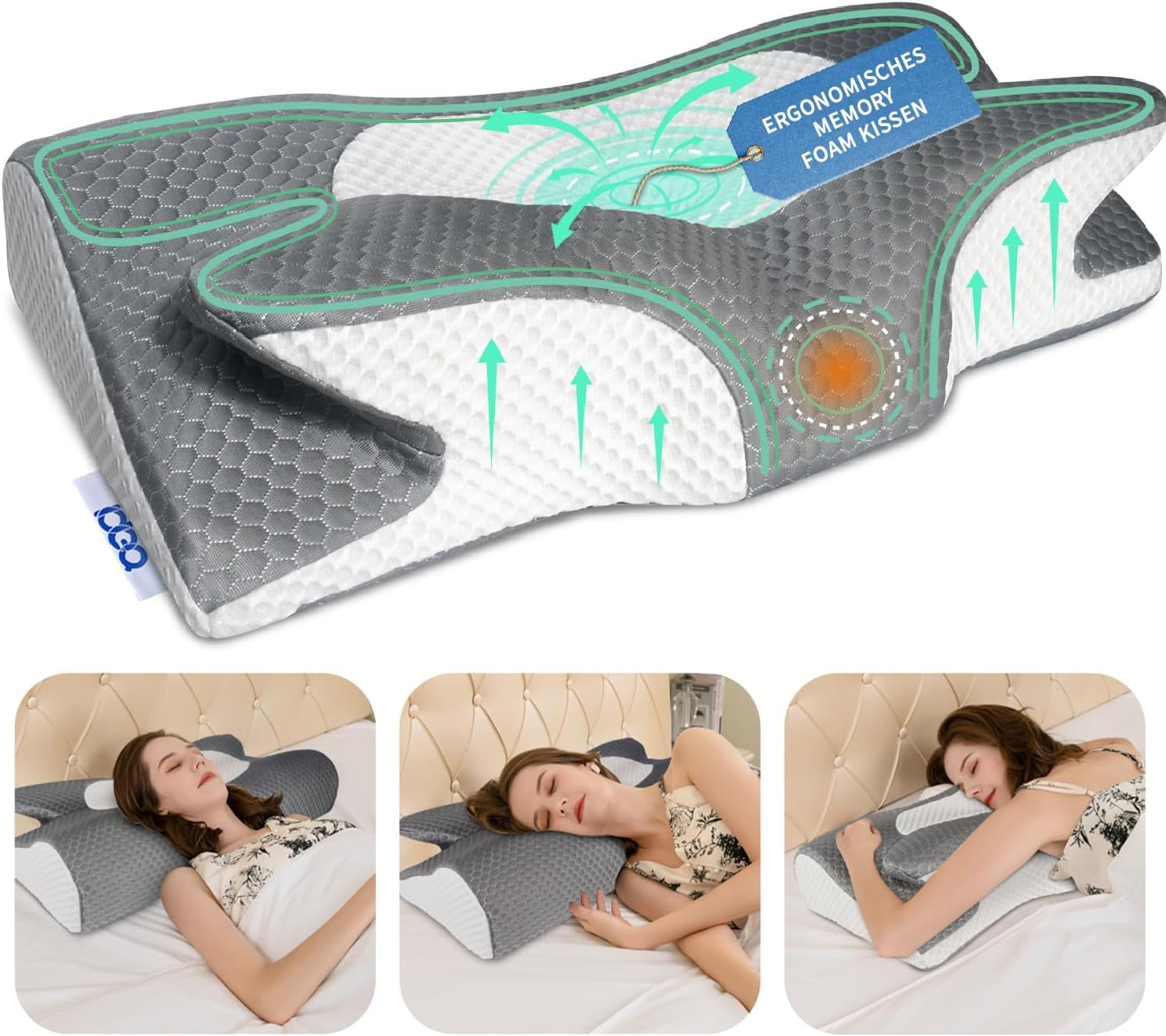 IDEA Pillow Memory-Schaum-Kissen, ergonomisches Kissen, orthopädisches Kissen für Nackenschmerzen, Schlafkissen für seitliche Rücken- und Bauchschmerzen, Nackenkissen, Anti-Schnarch-Kissen für Erwachsene, orthopädische Halskissen, Naty Shop Standardtitel