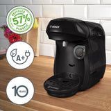 Bosch Tassimo Happy Friendly TAS102E Kapsel-Espressomaschine, 70+ Getränke, für alle Tassen geeignet, Auto-Stop, nachhaltig, perfekte Dosierung, platzsparend, 1400 W, schwarz