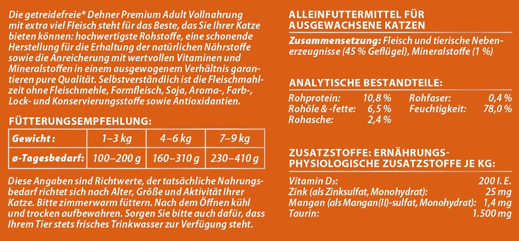 Dehner Premium Nassfutter für Katzen, getreidefrei, für ausgewachsene Katzen, Geflügel, 6 Dosen à 400 g (2,4 kg)