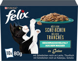 Felix Delicious Nass-Schnittfutter für Katzen in Gelee, Geschmacksvielfalt aus Wasser, 6er-Pack (6 x 10 Beutel à 80g)