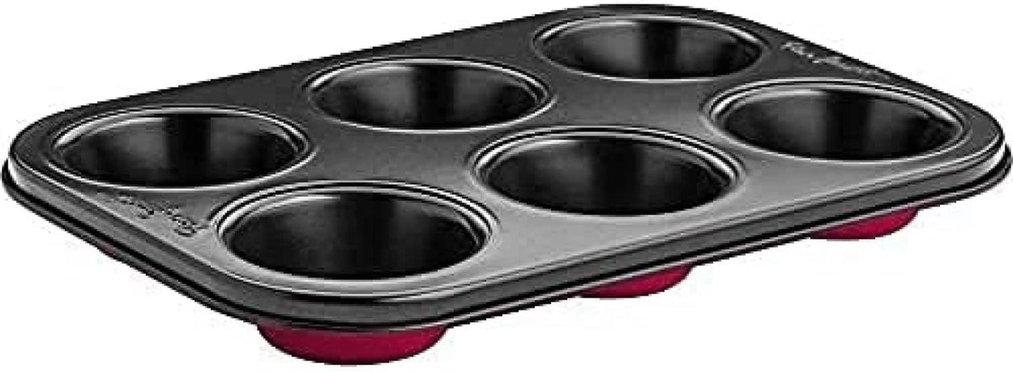 LT3072 Backblech für 6 Muffins, Stahl, schwarz mit rotem Boden Formen und Backbleche Naty Shop