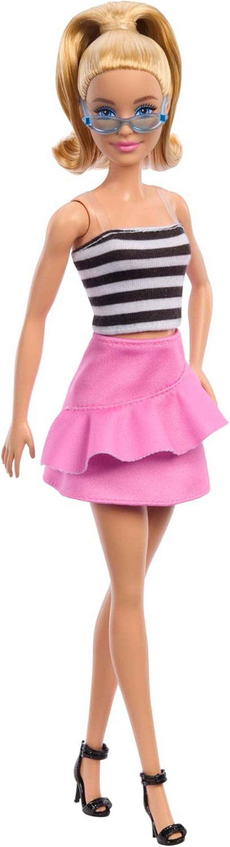 Barbie Fashionistas Puppe Nr. 213 Blondine in gestreiftem Oberteil, rosa Rock und Sonnenbrille, Sammler-Modepuppe zum 65. Geburtstag HRH11 Naty Shop Dolls Standardtitel