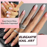 360-teiliges Kunstnägel-Set – Kurze Kunstnägel in Nude-Rosa-Weiß mit Farbverlauf – Quadratische Kunstnägel zum Aufkleben – Vollflächige, glänzende, selbstklebende Nägel für Frauen und Mädchen (quadratisch)