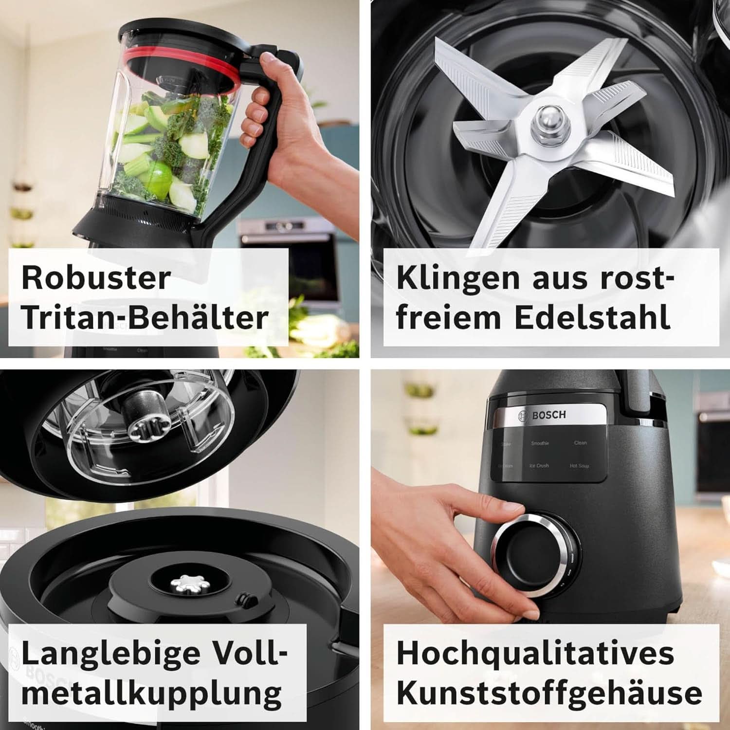 Highspeed-Standmixer Vitapower Serie 6 MMBD665B1, 45.000 U/Min, 6 Programme Inkl Heiße Suppe & Reinigung, 2 L Mixbehälter, Stopfer, Spülmaschinenfeste Teile, Made in Europe, 1800W, Schwarz Kitchen Naty Shop