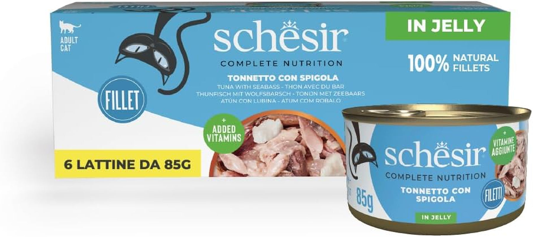 Blauflossen-Thunfisch in Gelee, komplettes Nassfutter für Katzen, in Dosen, mit zusätzlichen Vitaminen, 100 % natürlich, 6 x 85 g