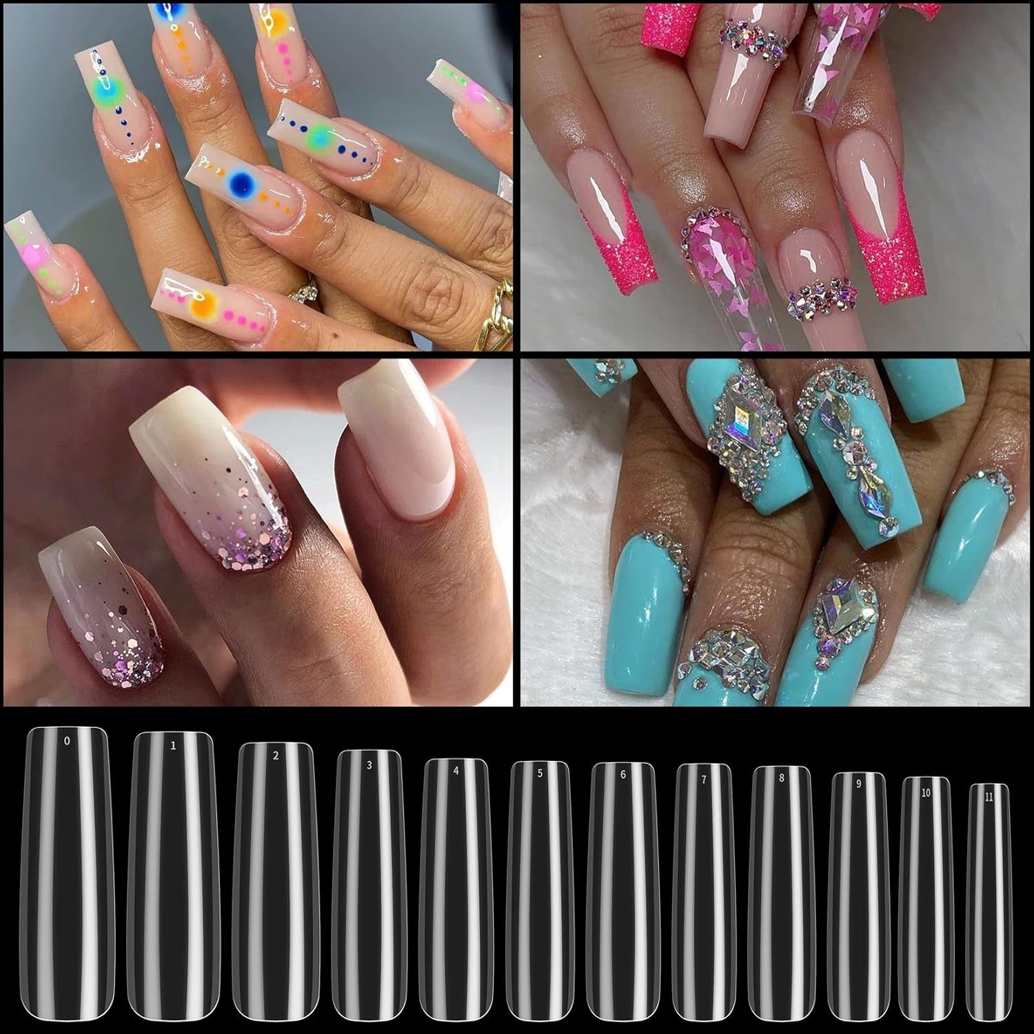 240 Stück klare künstliche Nägel, künstliche Nagelspitzen, lange Nägel mit vollständiger Abdeckung, Ballerina-Nagelspitzen, französische Nagelspitzen mit vollständiger Abdeckung für die Maniküre