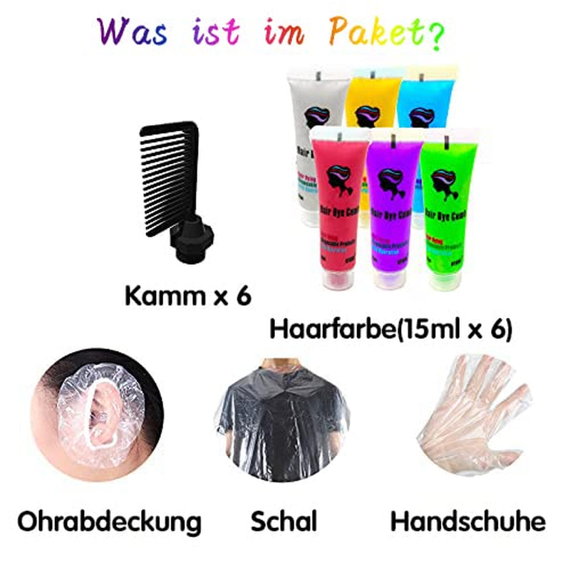 Byhoo 6 Stück temporäre Haarfarbe für schwarzes Haar, Haarkreide, waschbare Haarfarbe, Geschenkidee für Mädchen, Geburtstagsgeschenk für Teenager. Naty Shop Haarfärbemittel