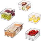 iDesign Aufbewahrungsboxen, Kühlschrank-Organizer mit Deckel im 5er-Set, Frischhalteboxen aus recyceltem Kunststoff zum Organisieren von Verbrauchsmaterialien, durchsichtig und weiß Naty Shop Frischhalteboxen transparent, weiß, 5er-Set