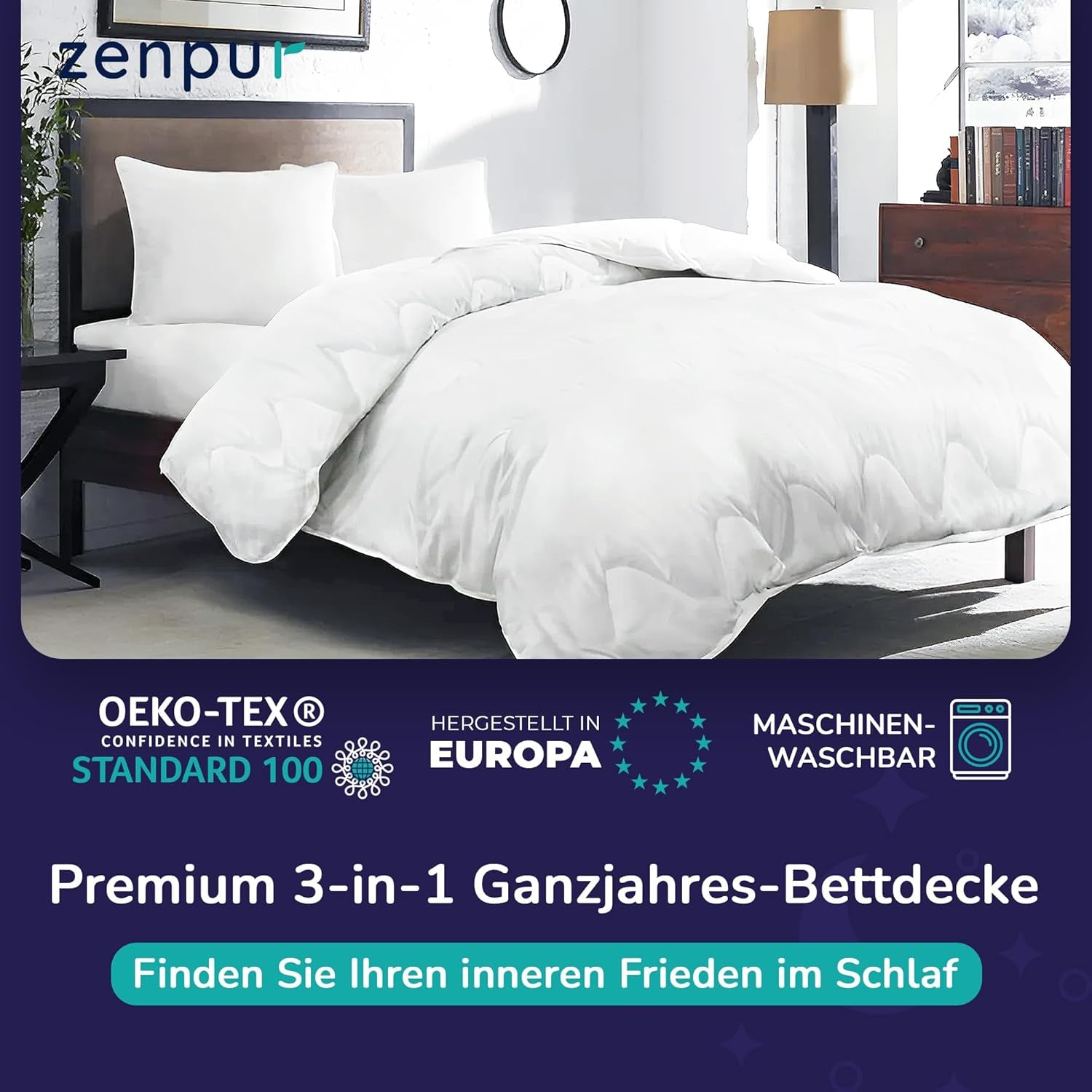 Premium Bettdecke 200X200Cm 4 Jahreszeiten, Bettdecke für alle Jahreszeiten 200X200 - warm im Winter und kühl im Sommer, 2 kombinierbare Bettbezüge 200X200 Bettdecken und Steppdecken Naty Shop