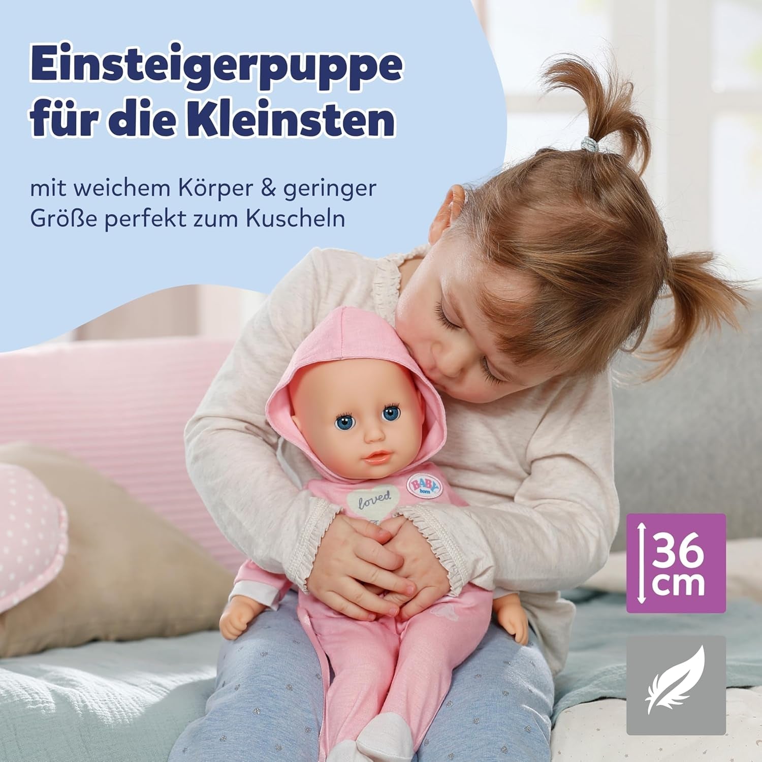 BABY Born Hannah Play with Me – Babypuppe mit 5 Funktionen – Weicher Materialkörper inklusive Zubehör – 36 cm große Puppe – Batteriebetrieben – Geeignet für Kinder ab 1 Jahr