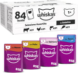 Whiskas Adult Nassfutter 1+ Gemischte Auswahl in Gelee, 84 Beutel, 84 x 85 g (1 Großpackung) – Hochwertiges Nassfutter für erwachsene Katzen