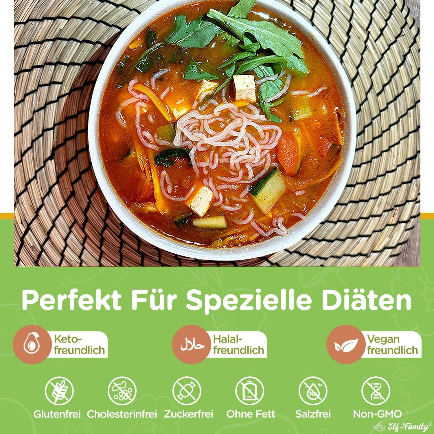 Elf-Family 270g x6er Box(12er Pack) Bio Konjak Nudeln Ultra Low Carb Shirataki Nudeln Vegan Glutenfrei-Instant Nudeln ohne Kohlenhydrate/Keto/Kalorienarme/Fettfrei/Zuckerfrei -Spaghetti MHD: 11.12.2026