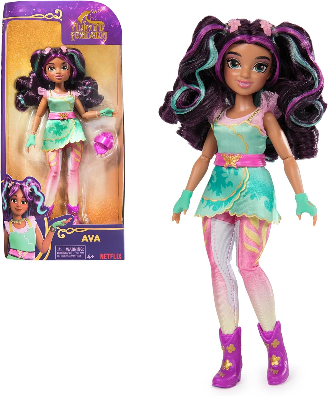 Unicorn Academy Deluxe Masked Ball Sophia – 24 cm große Puppe aus der beliebten Netflix-Serie mit 2 Outfits, klassischer Verkleidung und Rollenspiel, ab 4 Jahren. Naty Shop Dolls Ava-Puppen-Verkleidung