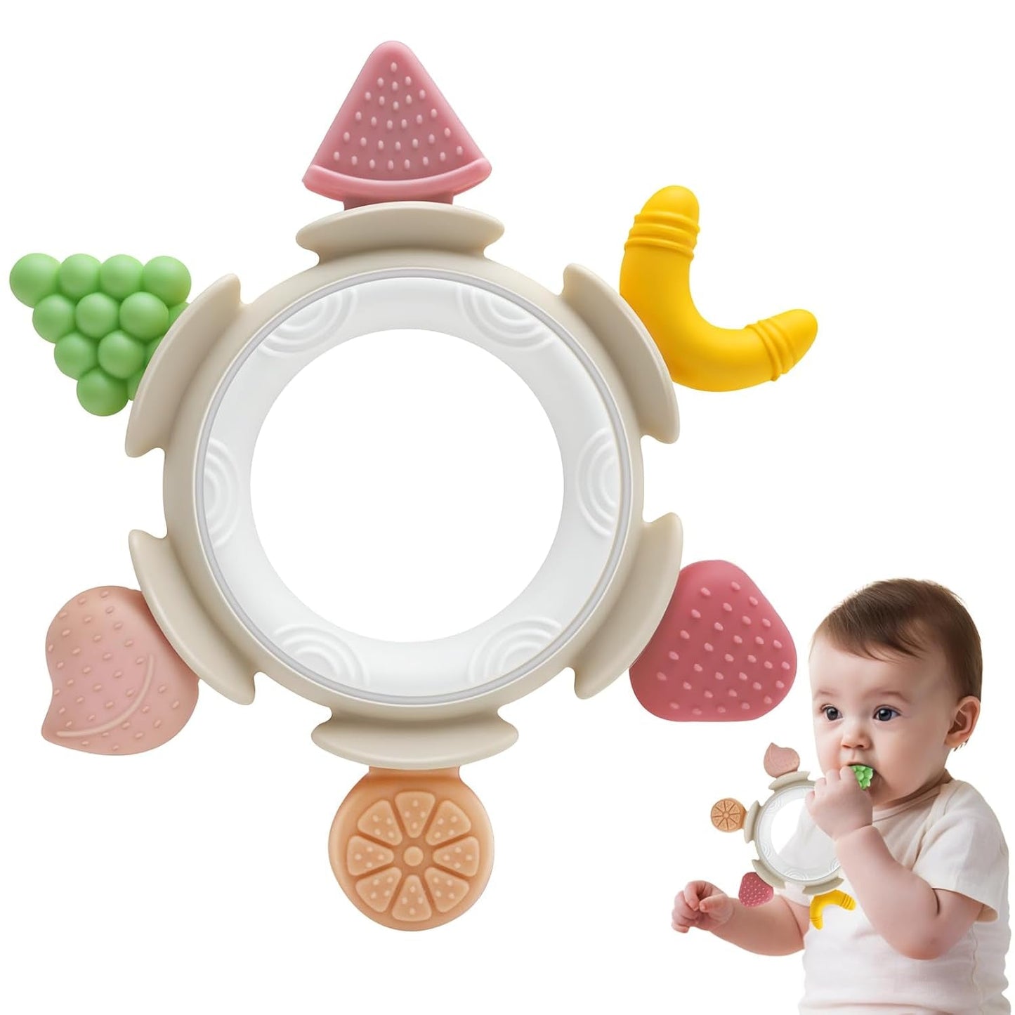 Baby-Beißring, sensorisches Spielzeug für 0 3 6 7 8 9 10 12 Monate, Baby-Zahnhilfe-Spielzeug für Neugeborene 3 6 12 18 Monate, Jungen und Mädchen, Ostergeschenke für Babyparty, Party, braun