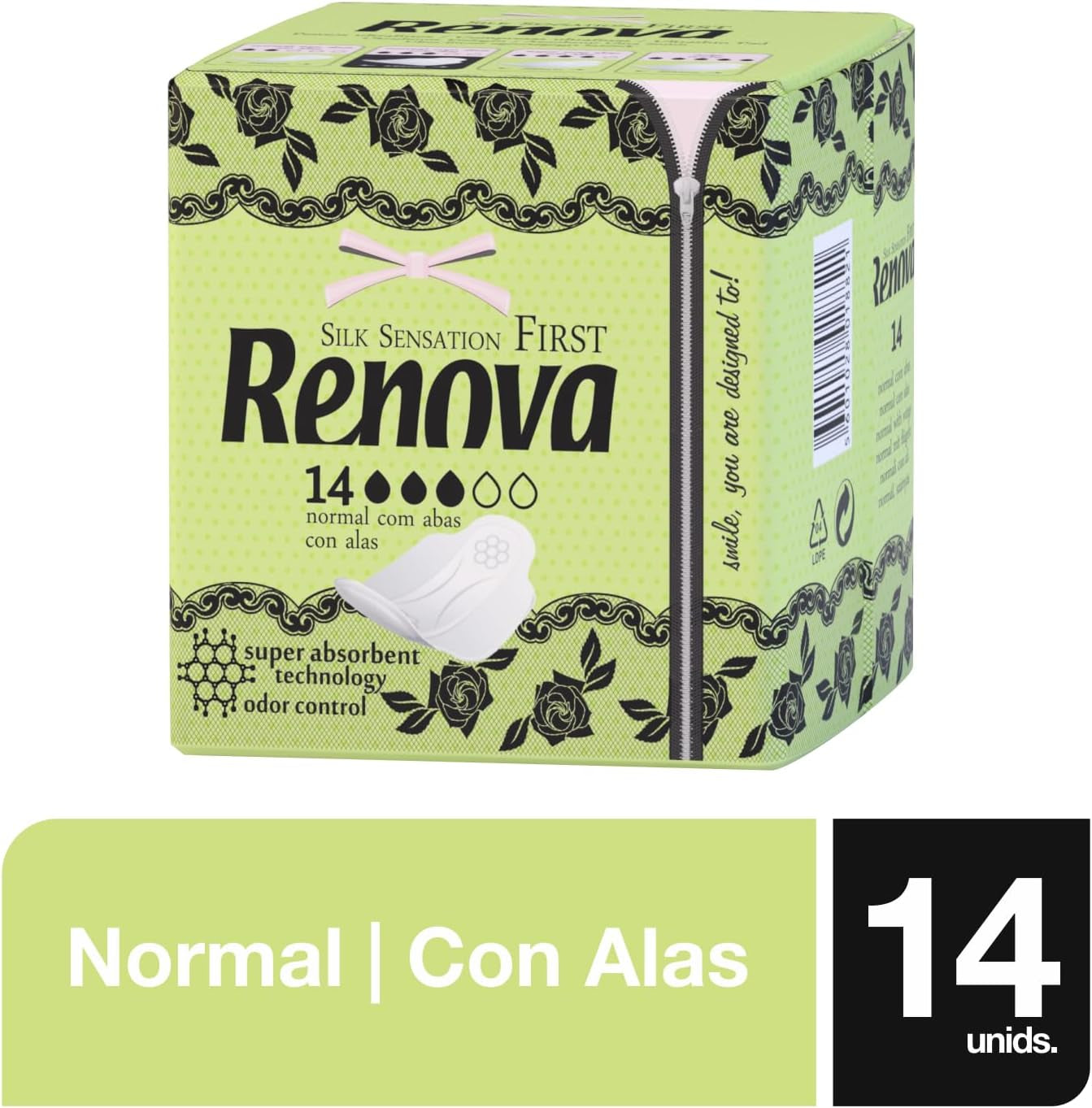 Renovieren Sie die ersten normalen Kompressen mit Flügeln | 14 Tabletten | Ultradünn und super saugfähig