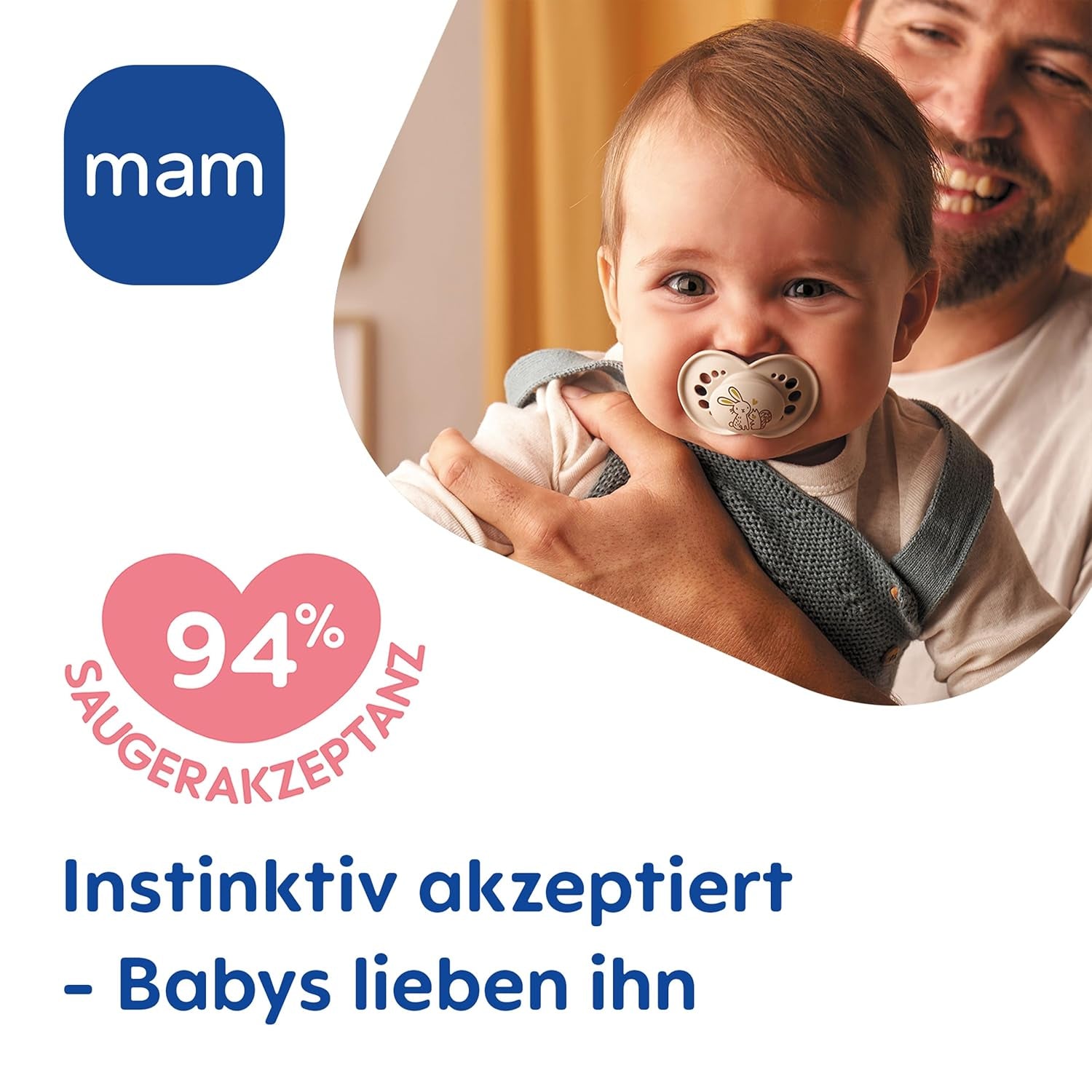 MAM Original Schnuller, 2er-Pack, zahnfreundliche Babyschnuller, aus nachhaltigen und bioregenerierbaren Materialien, MAM SkinSoft Silikonsauger, mit Schnullerbox, 6-16 Monate, Blau/Hellblau