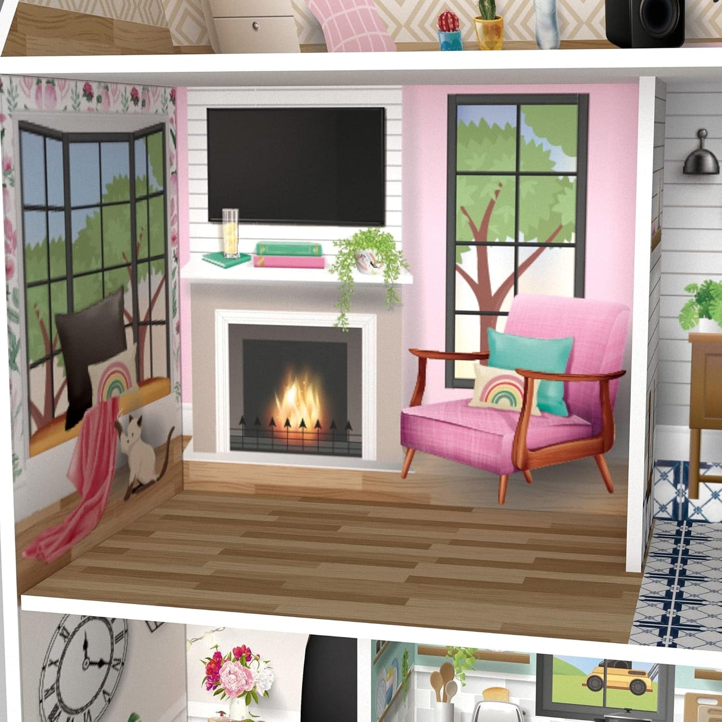 Olivia's Little World Dreamland 3-stöckiges interaktives Puppenhaus aus Holz mit 13 Puppenmöbelzubehör, weiß TD-13632A