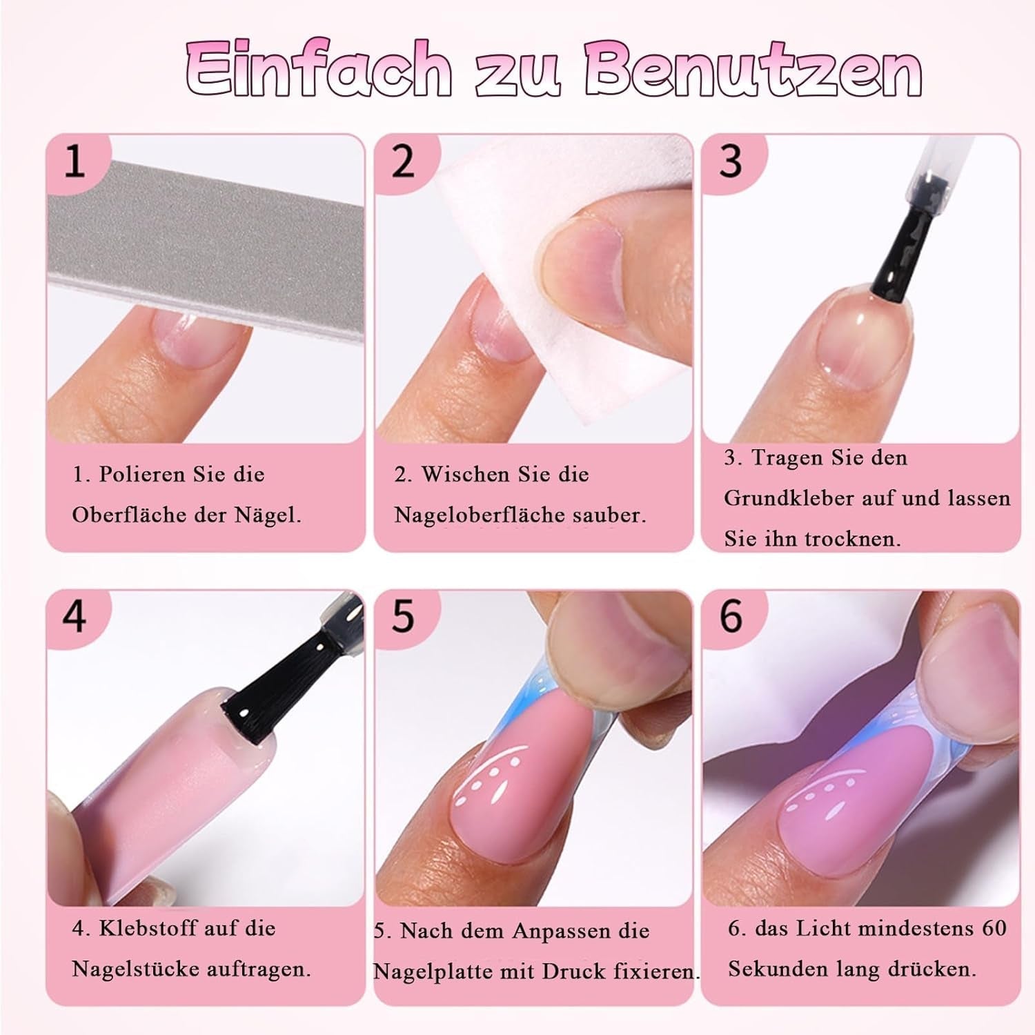 30 Stück französische künstliche Nägel – zum Aufkleben auf künstliche Nägel – weiche Gelnägel für Frauen – selbstklebende Acrylnägel, quadratische Maniküre (französisches Rosa)