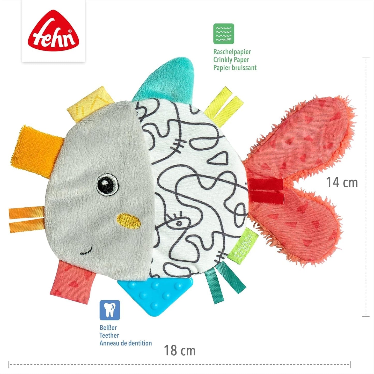 Fehn Knisterfisch - Fang- und Spielspielzeug für Babys - Fangtierspielzeug für Babys - Motorikspielzeug und Knisterspielzeug für Babys und Kleinkinder ab 0+ Monaten Babyspielzeug Naty Shop