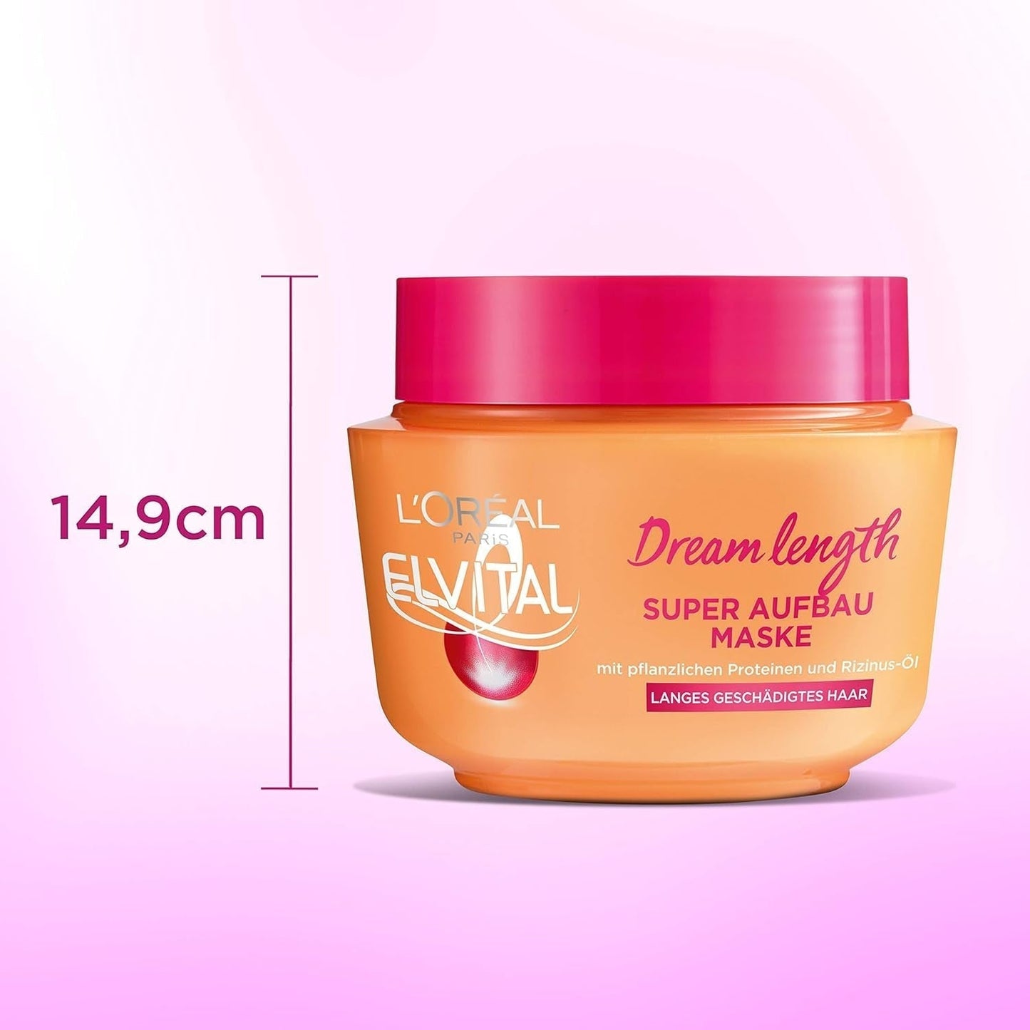 L'Oréal Paris Elvital Anti Spliss Haarmaske für langes, strapaziertes Haar, Intensive Ausspülbehandlung, Mit pflanzlichen Vitaminen und Rizinusöl, Dream Length Super Build-up Mask, 1 x 300 ml Naty Shop Haarmaske