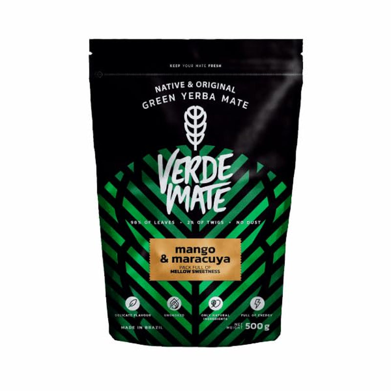 Green Mate Grüne Mango & Maracuya 0,5 kg | Mate-Früchtetee | Der exotische Geschmack von Mate-Tee Die Kraft der Kühlung | Natürliche Stimulation | Mate-Tee aus Brasilien | 500 g