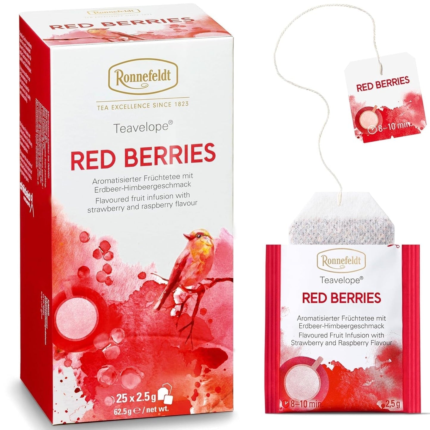Teavelope „Red Berries“ – Früchtetee mit Erdbeer- und Himbeergeschmack, 25 Teebeutel, 62,5 g