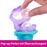 Mattel Disney Princess Toys, Meerjungfrau-Arielle-Modepuppe mit abnehmbarer Schwanzflosse, Schminktisch mit 5 wiederholbaren Pop-Up-Überraschungen und 5 Zubehörteilen, JBF86